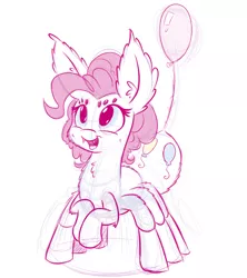 Size: 800x900 | Tagged: artist:heir-of-rick, balloon, colored sketch, cute, derpibooru import, diapinkes, drider, ear fluff, fangs, monster pony, original species, pinkie pie, safe, simple background, sketch, species swap, spider, spider pie, spiderpony, white background