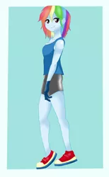 Size: 993x1613 | Tagged: safe, artist:ryou14, derpibooru import, rainbow dash, equestria girls, alternate hairstyle, clothes, looking at you, solo, sports shorts, tanktop