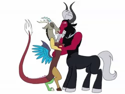 Size: 2048x1536 | Tagged: artist:fiona brown, derpibooru import, discord, gay, kissing, lord tirek, male, safe, shipping, tirekcord