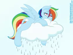 Size: 1920x1440 | Tagged: artist:fitzoblong, artist:joey darkmeat, cloud, colored, derpibooru import, rain, rainbow dash, sad, safe, sketch, solo