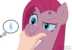 Size: 3546x2480 | Tagged: angry, artist:newcutiemark, cheeks, cross-popping veins, derpibooru import, hand, pinkamena diane pie, pinkie pie, ponk, raised eyebrow, safe, squeezing, squishy cheeks, sweatdrop, :t