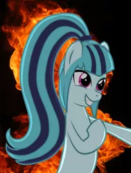 Size: 2476x3272 | Tagged: safe, artist:newcutiemark, derpibooru import, sonata dusk, ponified, fire, pure unfiltered evil, solo