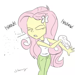 Size: 1500x1500 | Tagged: safe, artist:silverwing, artist:sudosnz, derpibooru import, edit, fluttershy, equestria girls, allergies, clothes, handkerchief, hippie, jeans, sneezing, tissue