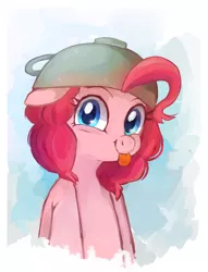 Size: 1024x1338 | Tagged: safe, artist:ketticat55, derpibooru import, pinkie pie, pony, :p, bust, cute, diapinkes, floppy ears, hat, looking at you, solo, teacup, tongue out