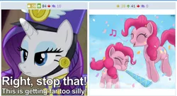 Size: 412x223 | Tagged: derpibooru, derpibooru import, exploitable meme, juxtaposition, juxtaposition win, meme, meta, monty python, pinkie pie, rarity, safe, the colonel