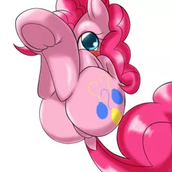 Size: 1000x1000 | Tagged: suggestive, artist:ushiro no kukan, derpibooru import, pinkie pie, earth pony, pony, balloonbutt, blushing, cute, diapinkes, dock, featureless crotch, female, looking at you, mare, plot, presenting, simple background, solo, underhoof, white background