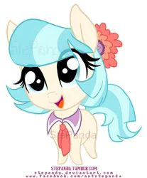 Size: 400x483 | Tagged: safe, artist:stepandy, derpibooru import, coco pommel, chibi, cocobetes, cute, open mouth, simple background, solo, transparent background, watermark