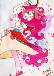 Size: 1587x2233 | Tagged: safe, artist:grocerystorephobic, derpibooru import, pinkie pie, anthro, friendship is witchcraft, gypsy pie, solo, traditional art, watercolor painting