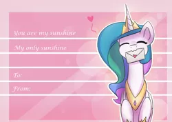 Size: 2400x1700 | Tagged: safe, artist:anticular, derpibooru import, princess celestia, alicorn, pony, ask sunshine and moonbeams, :3, blushing, cute, cutelestia, eyes closed, female, heart, johnny cash, mare, mouth hold, pine ridge boys, solo, song reference, valentine, valentine's day, you are my sunshine
