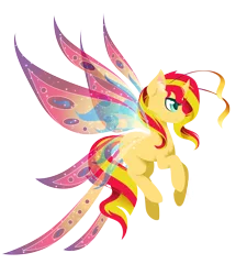 Size: 2700x3000 | Tagged: safe, artist:fuyusfox, derpibooru import, sunset shimmer, breezie, pony, beautiful, breeziefied, cute, diabreezies, horn, simple background, smiling, solo, species swap, transparent background, wings