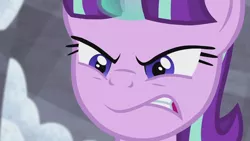 Size: 1920x1080 | Tagged: safe, derpibooru import, screencap, starlight glimmer, pony, unicorn, the cutie map, angry, close-up, faic, female, furious, glowing horn, gritted teeth, horn, magic, mare, narrowed eyes, s5 starlight, snow, solo, squint, villainous breakdown