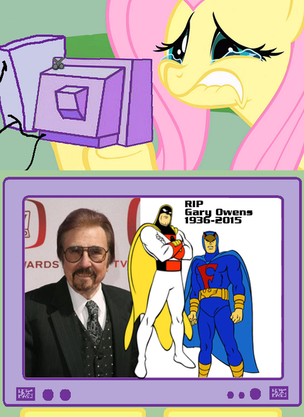 Size: 563x771 | Tagged: derpibooru import, exploitable meme, fluttercry, fluttershy, hanna barbera, implied death, meme, obituary, obligatory pony, rest in peace, safe, space ghost, space ghost coast to coast, tv meme