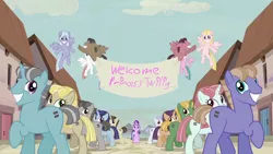 Size: 1920x1080 | Tagged: safe, derpibooru import, edit, edited screencap, screencap, swarm of the century, the cutie map, equal town banner, equal town banner meme, exploitable meme, implied princess twilight, in our town, meme, misspelling, we couldn't fit it all in, welcome princess celest