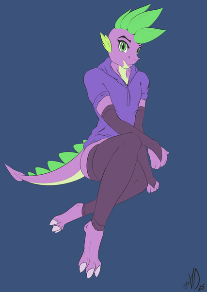 Size: 1280x1800 | Tagged: anthro, arm warmers, artist:almonddragon, clothes, crossdressing, derpibooru import, hoodie, leg warmers, male, simple background, solo, solo male, spike, suggestive