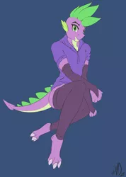 Size: 1280x1800 | Tagged: anthro, arm warmers, artist:almonddragon, clothes, crossdressing, derpibooru import, hoodie, leg warmers, male, simple background, solo, solo male, spike, suggestive