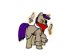 Size: 800x600 | Tagged: safe, artist:xenorager, derpibooru import, oc, unofficial characters only, pony, unicorn, clothes, coat, dagger, eyepatch, gun, mlpdnd, pistol, rogue, simple background, solo, transparent background, weapon