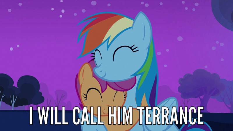 Size: 1920x1080 | Tagged: safe, derpibooru import, edit, edited screencap, screencap, rainbow dash, scootaloo, sleepless in ponyville, image macro, meme