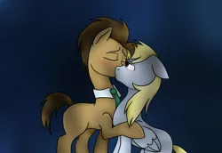 Size: 2900x2000 | Tagged: safe, artist:avaflynn, derpibooru import, derpy hooves, doctor whooves, time turner, pegasus, pony, blank flank, blushing, crying, doctorderpy, eyes closed, female, floppy ears, kissing, male, mare, shipping, simple background, straight