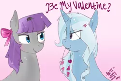 Size: 900x600 | Tagged: safe, artist:mrscurlystyles, derpibooru import, maud pie, trixie, pony, unicorn, female, lesbian, mare, mauxie, shipping