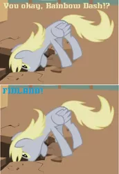 Size: 490x714 | Tagged: caption, derpibooru import, derpy hooves, doodlebob, edit, edited screencap, finland, frankendoodle, offscreen character, parody, quote, rainbow dash, reference, safe, screencap, spongebob squarepants, text, the last roundup