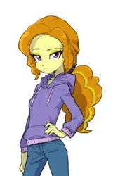 Size: 450x700 | Tagged: dead source, safe, artist:baekgup, derpibooru import, adagio dazzle, equestria girls, alternate hairstyle, clothes, cute, female, hand on hip, hand on waist, hoodie, jeans, looking at you, pants, ponytail, simple background, solo, sweater, white background