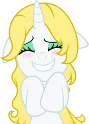 Size: 4000x5600 | Tagged: safe, artist:fuzzybrushy, derpibooru import, oc, oc:fuzzy brushy, unofficial characters only, pony, unicorn, blushing, eyes closed, simple background, solo, transparent background, vector