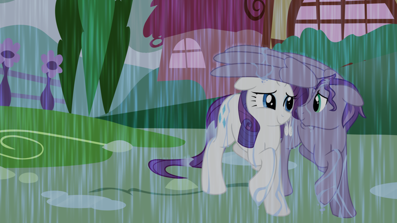 Size: 1024x576 | Tagged: safe, derpibooru import, rarity, oc, oc:kydose, pegasus, pony, unicorn, love, ponyville, rain, raridose, shipping, spread wings, wing umbrella