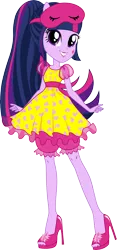 Size: 6970x14868 | Tagged: safe, artist:sugar-loop, derpibooru import, twilight sparkle, twilight sparkle (alicorn), equestria girls, rainbow rocks, absurd resolution, box art, high heels, outfit, simple background, sleepover, solo, transparent background, vector