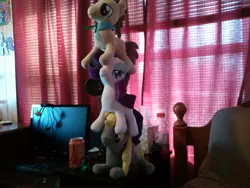 Size: 2560x1920 | Tagged: safe, artist:onlyfactory, derpibooru import, derpy hooves, doctor whooves, rarity, time turner, pegasus, pony, bootleg, female, irl, mare, photo, plushie