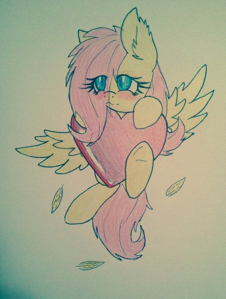 Size: 1552x2046 | Tagged: artist:shadayloronic, derpibooru import, fluttershy, heart, safe, solo, traditional art