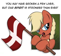 Size: 1024x933 | Tagged: artist:littlehybridshila, denmark, derpibooru import, flag, nation ponies, oc, oc:valkyria, safe, solo, terrorism, unofficial characters only