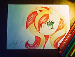 Size: 2048x1536 | Tagged: safe, artist:thelyuba1211, derpibooru import, sunset shimmer, pony, unicorn, equestria girls, pencil drawing, solo, traditional art