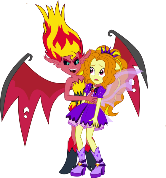 Size: 7339x7857 | Tagged: safe, artist:mit-boy, derpibooru import, adagio dazzle, sunset shimmer, demon, equestria girls, rainbow rocks, absurd resolution, boots, female, fin wings, lesbian, ponied up, shipping, shoes, simple background, sunsagio, sunset satan, transparent background, vector