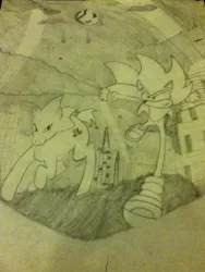 Size: 720x960 | Tagged: safe, artist:drewgle, derpibooru import, ponified, anthro ponidox, crossover, grand metropolis, photo, race, solo, sonic heroes, sonic the hedgehog, sonic the hedgehog (series), traditional art