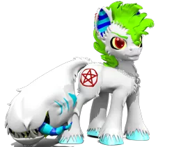 Size: 1375x1164 | Tagged: 3d, artist:sherfur, augmented tail, derpibooru import, earring, fangs, female, mare, oc, oc:echo, original species, pentagram, safe, simple background, solo, transparent background, unofficial characters only, unshorn fetlocks