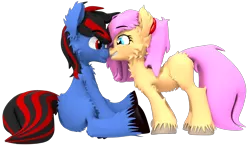 Size: 1965x1150 | Tagged: safe, artist:sherfur, derpibooru import, oc, oc:bloom flower, oc:ratchet wrench, unofficial characters only, earth pony, pony, 3d, boop, couple, female, male, mare, oc x oc, simple background, stallion, transparent background, unshorn fetlocks