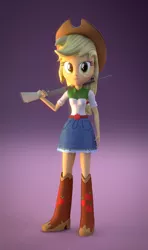 Size: 810x1372 | Tagged: safe, artist:3d thread, artist:borickrut, artist:creatorofpony, derpibooru import, applejack, equestria girls, /mlp/, 3d, 3d model, belt buckle, blender, boots, clothes, cowboy boots, cowboy hat, denim, denim skirt, freckles, gun, hat, no trigger discipline, shirt, shotgun, skirt, solo, stetson, weapon