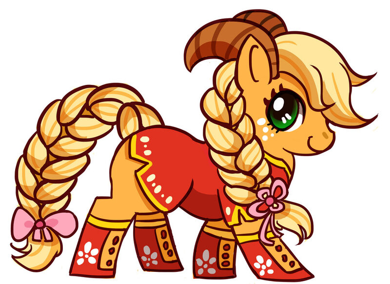 Size: 900x655 | Tagged: applejack, artist:kongyi, clothes, costume, derpibooru import, horns, safe, solo, year of the sheep