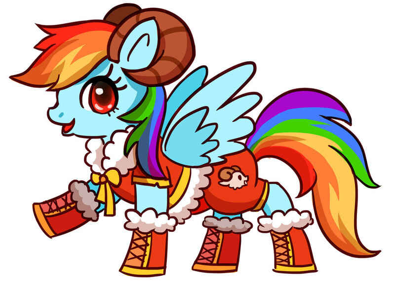 Size: 900x655 | Tagged: artist:kongyi, clothes, costume, derpibooru import, horns, rainbow dash, safe, solo, year of the sheep
