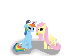 Size: 1024x768 | Tagged: source needed, safe, artist:raikuraikaze-chan, derpibooru import, fluttershy, rainbow dash, baseball cap, blowing, blushing, coach, commission, cute, female, flutterdash, hat, lesbian, puffy cheeks, rainbow dashs coaching whistle, shipping, shyabetes, sports, whistle, whistle necklace, wink