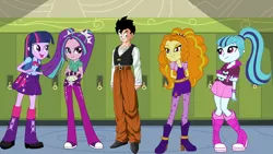 Size: 1024x576 | Tagged: safe, artist:digitbrony, derpibooru import, adagio dazzle, aria blaze, sonata dusk, twilight sparkle, twilight sparkle (alicorn), equestria girls, rainbow rocks, canterlot high, crossover, dragon ball z, gohan