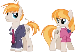 Size: 7904x5500 | Tagged: safe, artist:sonnatora, derpibooru import, oc, oc:lalla riddles, oc:thomas riddles, unofficial characters only, earth pony, pony, absurd resolution, clothes, frown, glare, messy mane, simple background, smirk, torn clothes, transparent background, vector