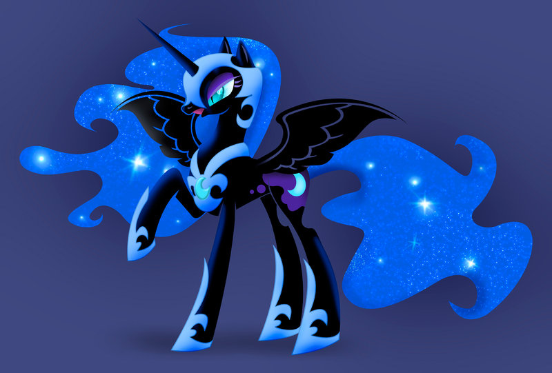 Size: 800x541 | Tagged: artist needed, source needed, useless source url, safe, derpibooru import, nightmare moon, alicorn, pony, cutie mark, helmet, open mouth, raised leg, slit eyes, solo, spread wings, wings