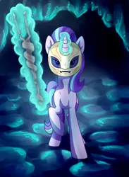 Size: 2078x2839 | Tagged: safe, artist:wolframclaws, derpibooru import, starlight glimmer, pony, unicorn, season 5, the cutie map, amon, avatar, crossover, female, magic, magic aura, mare, mask, raised hoof, s5 starlight, staff, staff of sameness, telekinesis, the legend of korra