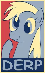 Size: 1005x1618 | Tagged: dead source, safe, artist:equestria-election, derpibooru import, derpy hooves, pegasus, pony, artifact, derp, female, hope poster, mare, solo