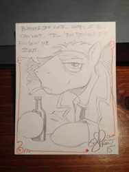 Size: 768x1024 | Tagged: artist:andypriceart, cigarette, derpibooru import, hellblazer, john constantine, ponified, safe, smoking, traditional art