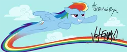 Size: 1000x408 | Tagged: artist:equestria-election, dead source, derpibooru import, flying, rainbow dash, request, safe, solo