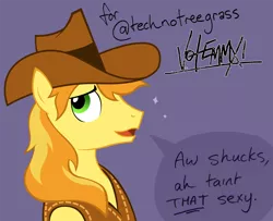 Size: 1000x810 | Tagged: dead source, safe, artist:equestria-election, derpibooru import, braeburn, earth pony, pony, accent, blatant lies, braebetes, cute, dialogue, i'm not cute, looking at you, male, request, solo, speech bubble, stallion, talking to viewer