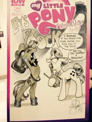 Size: 514x685 | Tagged: safe, artist:andypriceart, derpibooru import, idw, octavia melody, vinyl scratch, earth pony, pony, unicorn, alternate universe, andy you magnificent bastard, angry, comic cover, cover, eyes closed, female, floppy ears, glare, guitar, mare, open mouth, rocktavia, role reversal, traditional art, vinyl class, violin, yelling