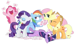 Size: 1280x760 | Tagged: safe, artist:dm29, derpibooru import, applejack, fluttershy, pinkie pie, rainbow dash, rarity, twilight sparkle, twilight sparkle (alicorn), alicorn, earth pony, pegasus, pony, unicorn, cowboy hat, eyes closed, female, hat, hearts and hooves day, looking at you, mane six, mare, one eye closed, open mouth, simple background, smiling, stetson, transparent background, valentine, wink